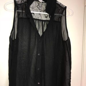 Black button short sleeve top